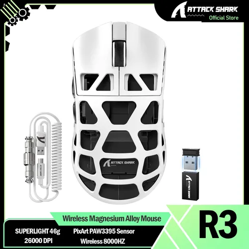 Ratón de aleación de magnesio ATTACK SHARK R3 PRO, ratón inalámbrico 8K, 46g SUPERLIGHT, Sensor de juego PixArt PAW3395, DPI ajustable 26000