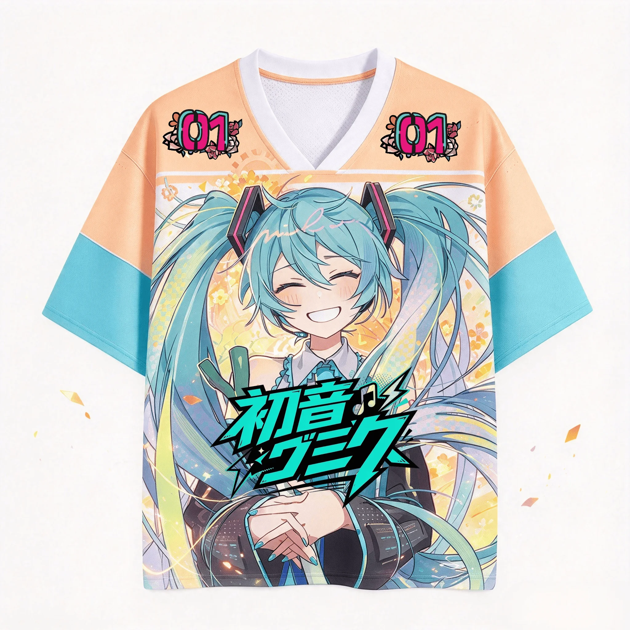 2026 New Hatsune Miku 01 Jersey 3D Print T-shirt Family Matching Outfit Soft Breathable Cosplay Tee