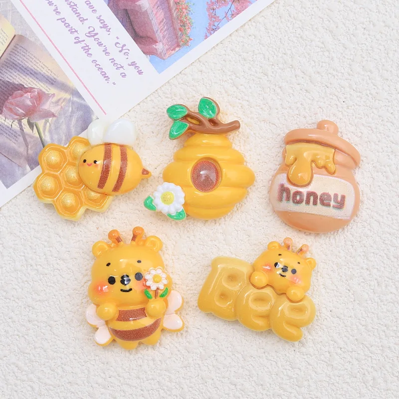 10pcs Resin Patch Cute Bee Cartoon Cream Adhesive Accessories Creative Materials DIY Accessories Hair Clips Resin Accessories