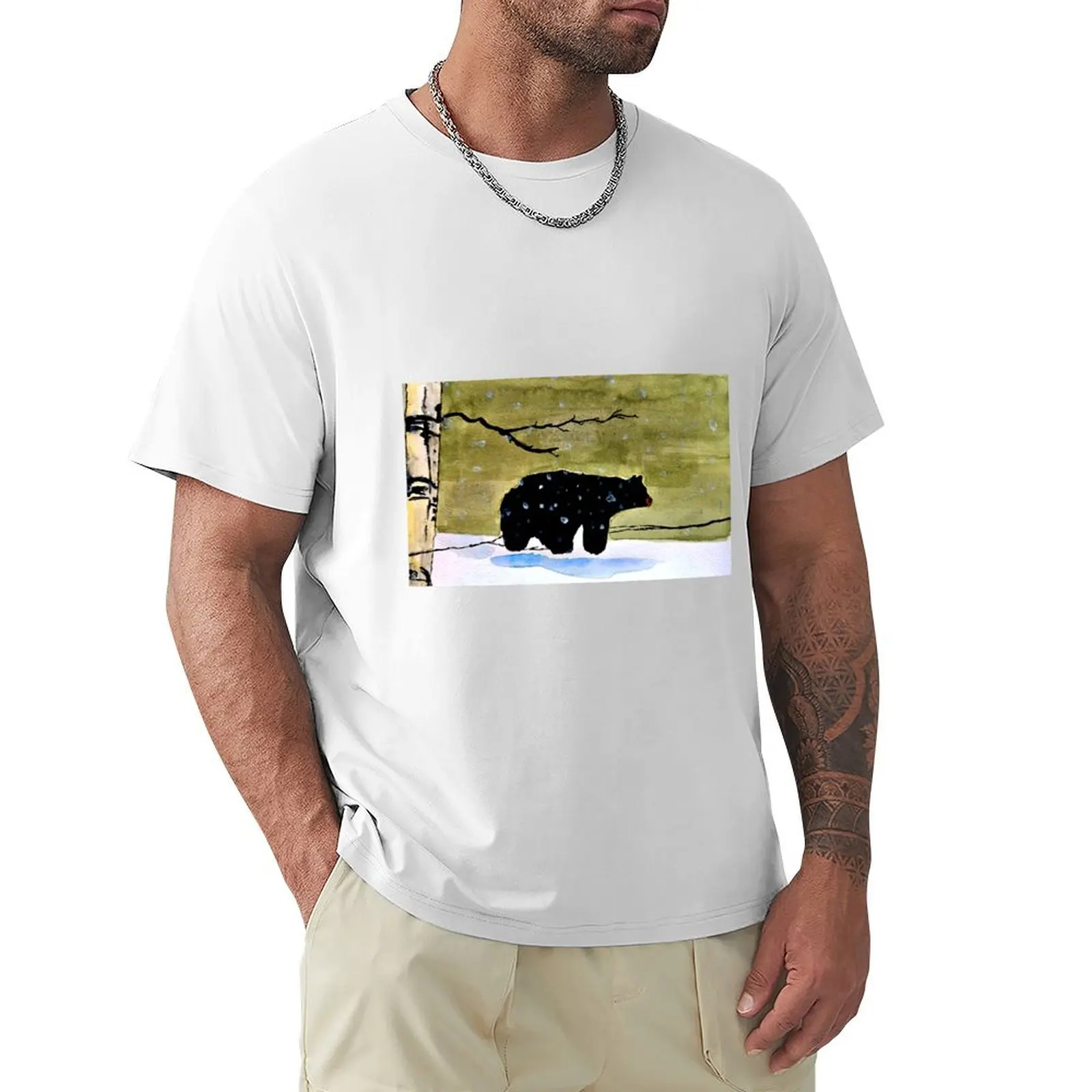 winter bear watercolor painting T-Shirt plain vintage clothes funny t shirts for men