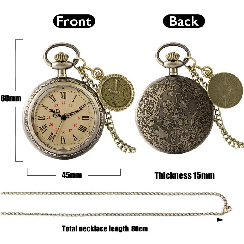 Minimalista quadrante aperto numeri romani quadrante Display orologio da tasca al quarzo collana orologio Fob bronzo maglione catena regalo con accessorio