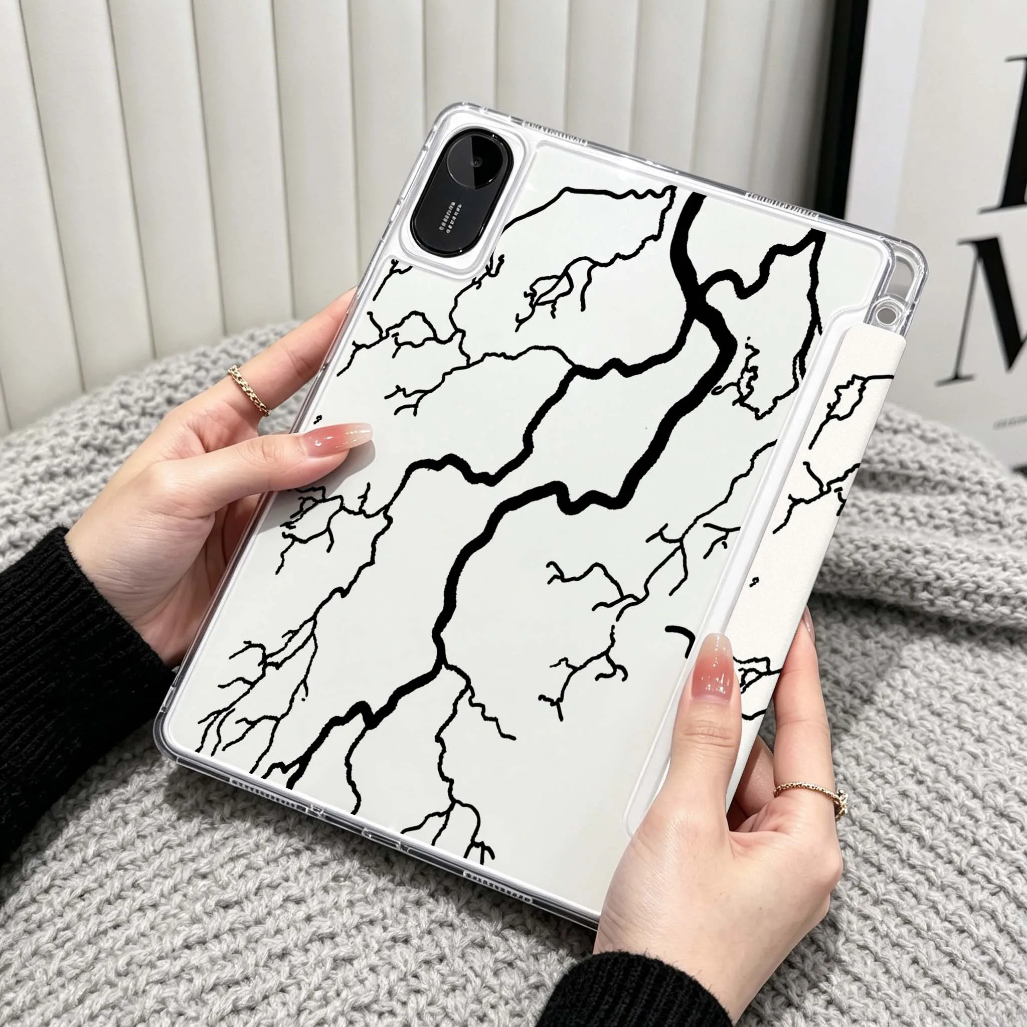 Lightning Bolt Pattern Case For Xiaomi Redmi Poco Pad 5 6 7 8 Pro SE 11 11.2 12.1 Inch Transparent Y-Shaped Folding Tablet