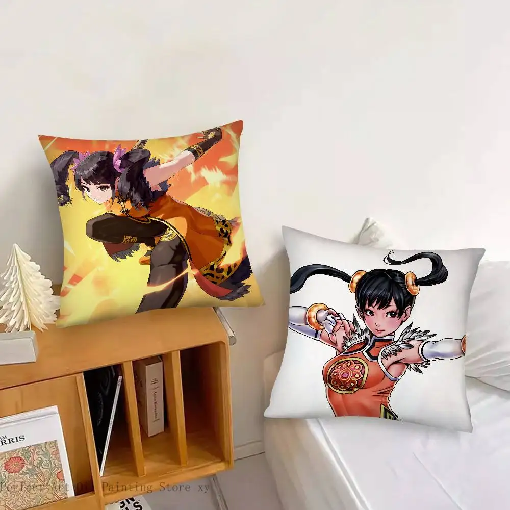 Ling Xiaoyu Animation Iron Fist Pillow Case Fashion Square Pillowcase Bedroom Sofa Room Ins Decoration Leisure