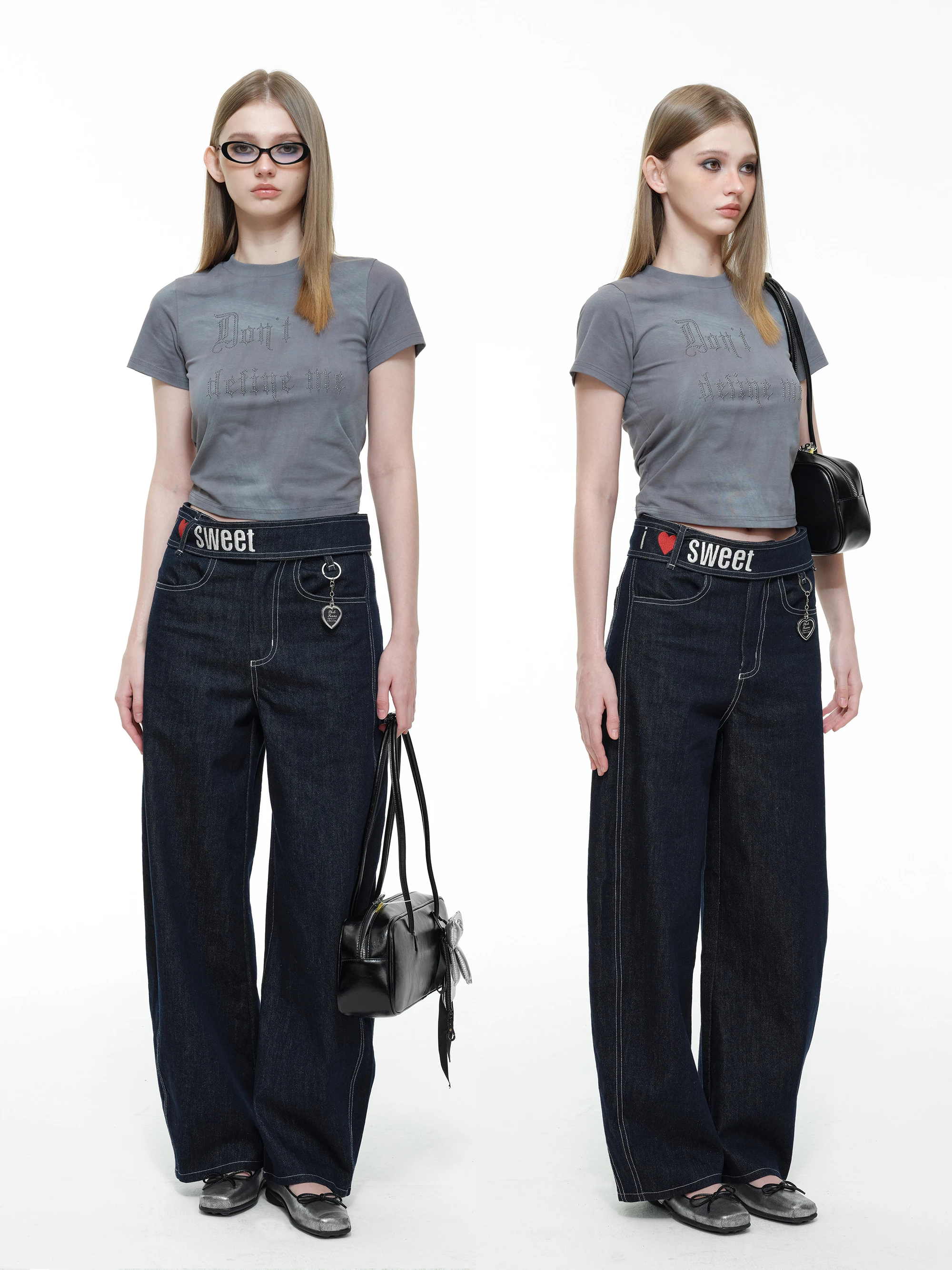 

Джинсы свободного кроя Sweet Letter из денима с вышивкой, со съемным поясом, повседневные широкие брюки для женщин