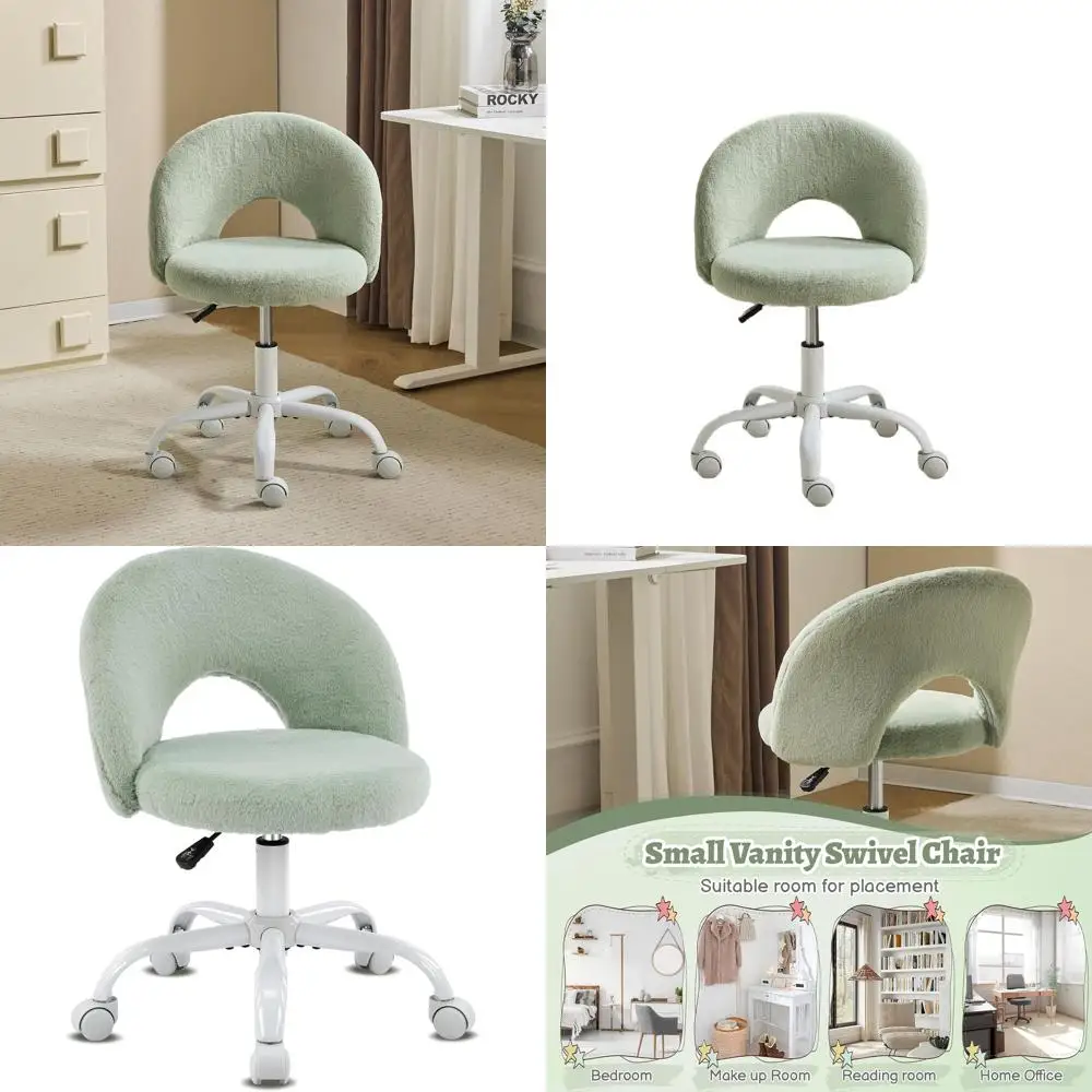 

Mint Green Faux Fur Swivel Chair with Wheels for Girls, Adjustable Height Armless Desk Chair for Study and Makeup Rooms