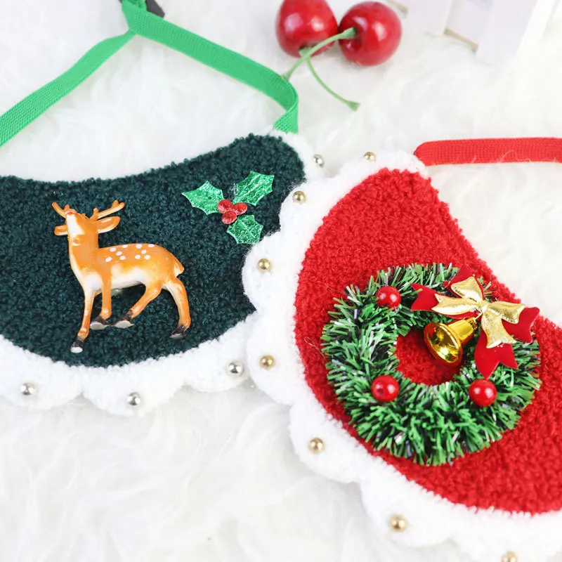 Cat Dog Christmas Costume Bib and Party Hat Pet Scarf  Puppy Saliva Towel Pets Christmas Outfit Supplies