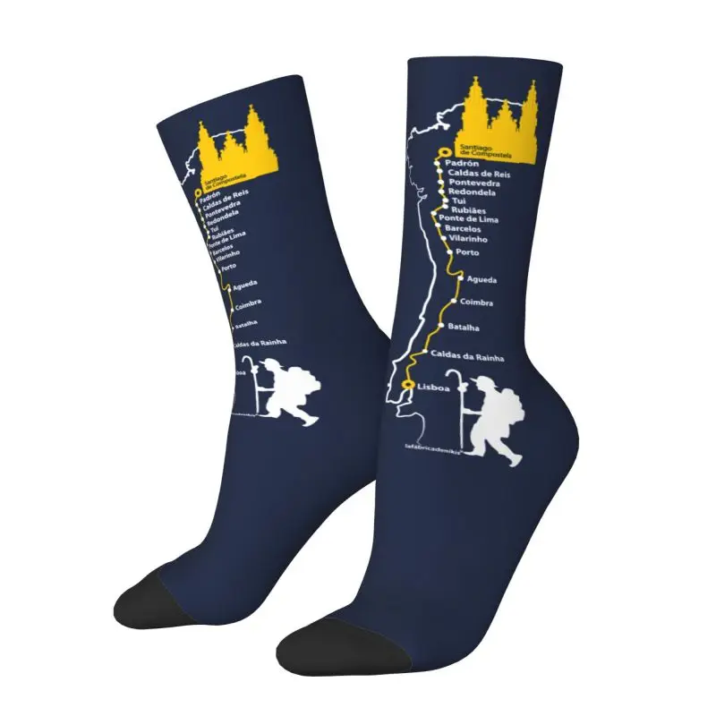 Custom Portuguese Camino De Santiago Dress Socks for Men Women Warm Fashion Novelty Crew Socks