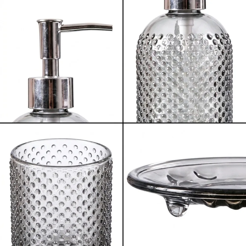 Black Glass Bathroom Set 3 Piece for Dispenser Dish and For Tumbler Holder 26.8 22.8 10.2cm Size Specification