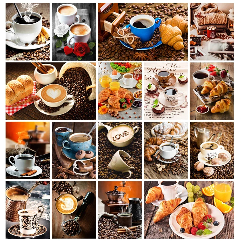 DIY 5D الماس اللوحة المطبخ مطعم الماس التطريز الخبز القهوة صورة حجر الراين فسيفساء عبر الابره عدة ديكور المنزل