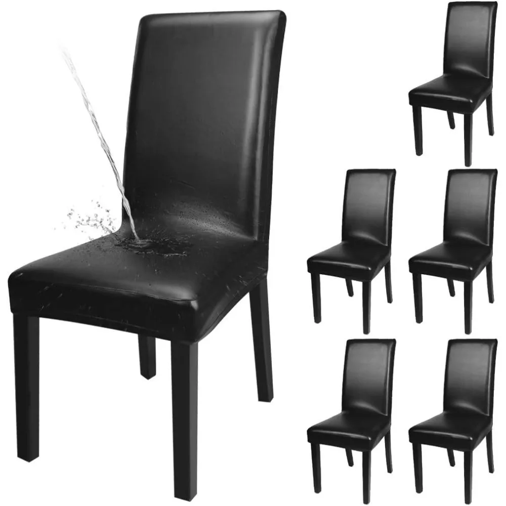 

YISUN Dining Chair Covers - Premium PU Leather, Water and Oil Resistant Stretch Protector Covers for Dining Chairs (Black, 6 Pac