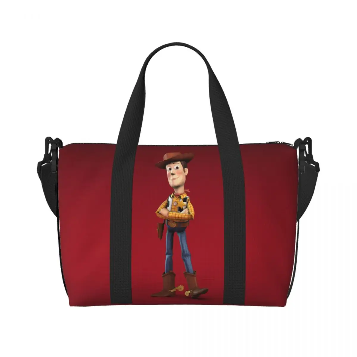 

Custom Anime Toy Story Cowboy Woody Tote Bag Women Large Capacity Cartoon Movie Gym Beach Shoulder Travel Bag