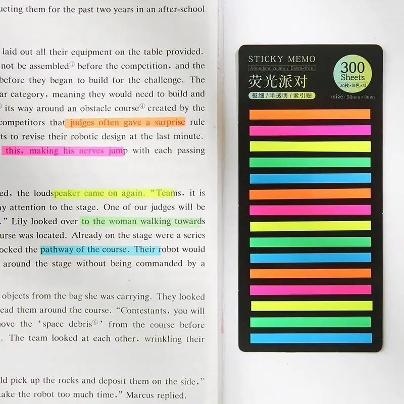300 Blatt Regenbogen-Farbindex-Notizblock, klebrig, nicht Haftnotizen, Papieraufkleber, Notizblock, Lesezeichen, Schulbedarf, Kawaii-Briefpapier – Detail 8