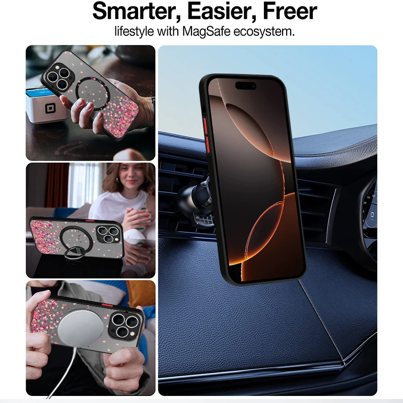 حافظة مغناطيسية لهاتف Magsafe وردي على شكل زهرة الورد لهاتف iPhone 16 Pro Max Coque iPhone 15 Pro Max 11 12 13 14 16E غطاء خلفي صلب غير لامع #5