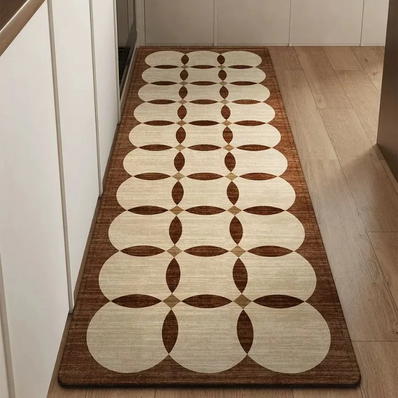 Caramel Amber Grid PVC Leather Rug Waterproof Oil-proof Stain-resistant Kitchen Carpet Large Area Non-slip Floor Mats Alfombra