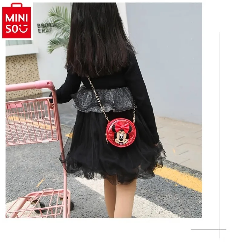 

MINISO Disney Cartoon Mickey Minnie Crossbody Sequin Round Bag Simple and Sweet Multi functional Children's Backpack