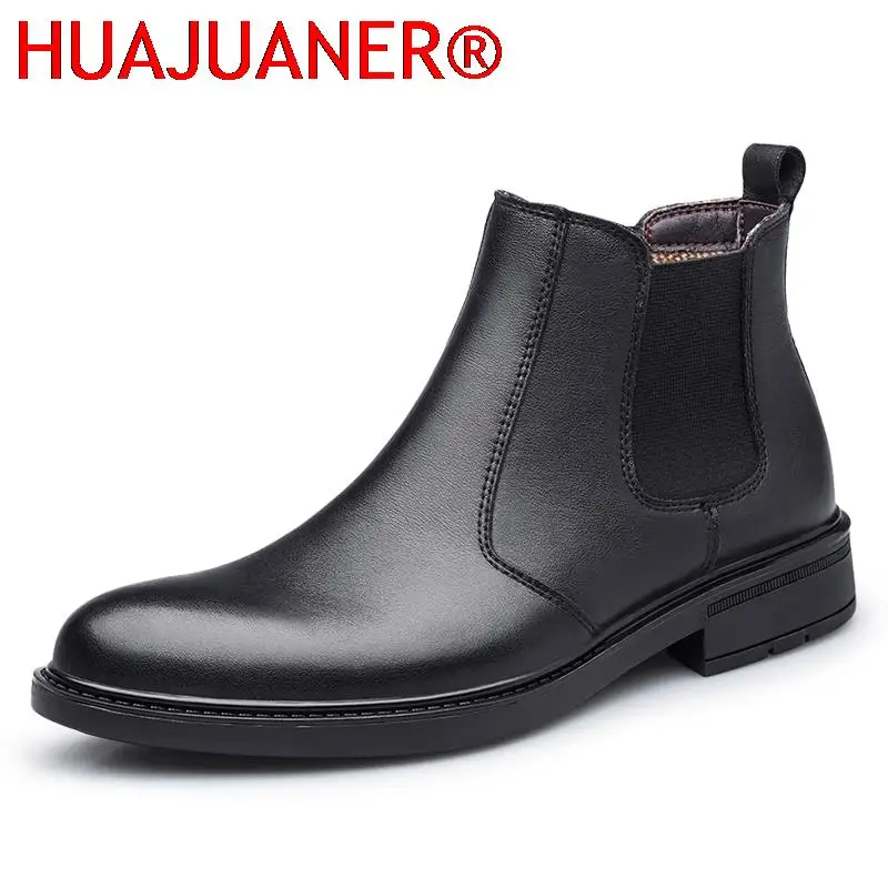 

Genuine Leather Men's Boots Chelsea Classical Male Ankle Boots Spring Autumn New Business Comfortable Formal Dress Shoes for Men