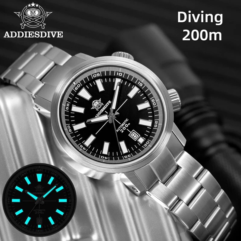 

ADDIESDIVE 20BAR Diver Men's Automatic Stainless Steel Watch Japan 8215 AR Sapphire Mechanical Wristwatch Super Luminous Watches
