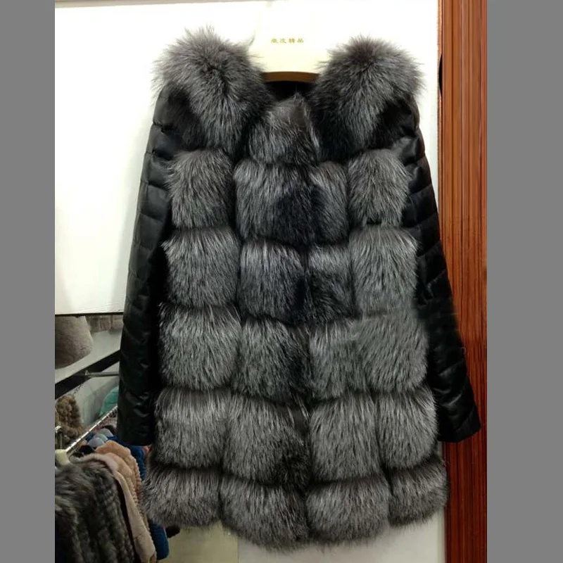 Wholesale Imitation Fox Fur Coat New PU Sleeve Mid Length Haining Fur Women's Clothing