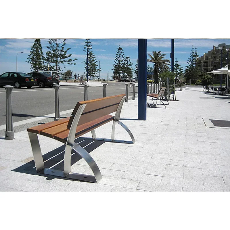 for Outdoor Bench Park Chair Square Galvanized Sheet Seat Community Landscape Solid Wood Row Chair Outdoor Furniture