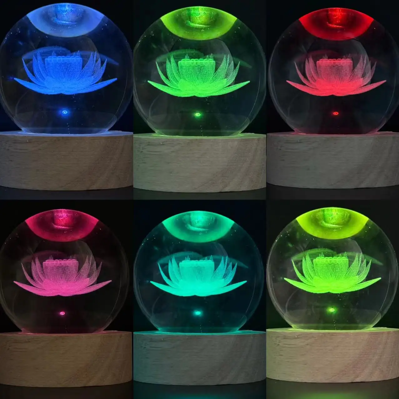 1pc 3D Lotus crystal ball color laser engraving night light, holiday gifts, for friends, colleagues, wife, parents, Christmas, V