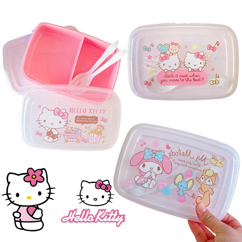 Kawaii Sanrio Kuromi Hello Kitty moja melodia pudełko na Lunch przenośna podwójna warstwa pudełko na Lunch owoców utrzymuje świeżość wysokiej