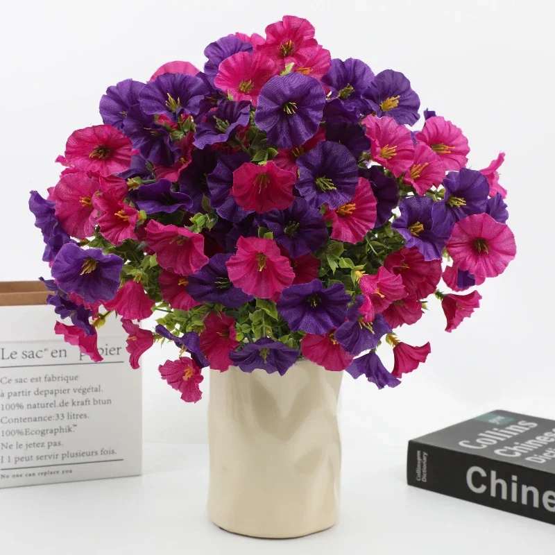 5pcs Hotel Decorative Purple Trumpet Bouquet Artificial Flowers Hall Lobby Decoration Simulation Morning Glory Fake Flower