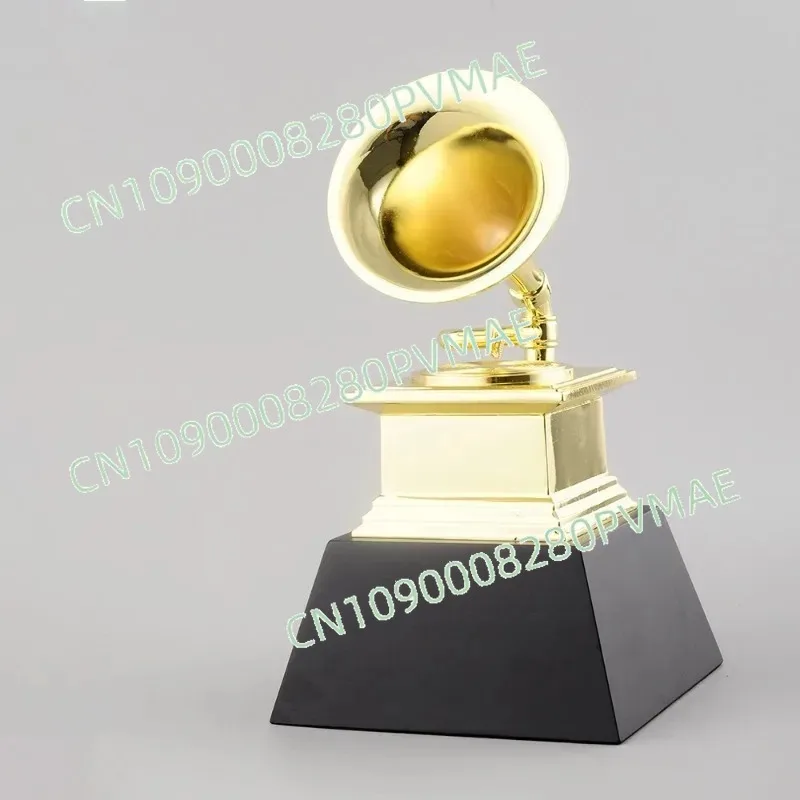 22.5cm Metal Grammy Horn Trophy – 1:1 Scale Replica of Music Award, Heavyweight Collectible for Display or Gift