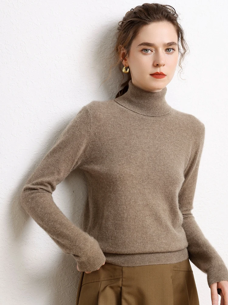 

Women's 100% Cashmere Sweater Turtleneck Pullover Autumn Winter Basic Long Sleeve Bottom Cashmere Sweater Soft Warm Knitwear Top