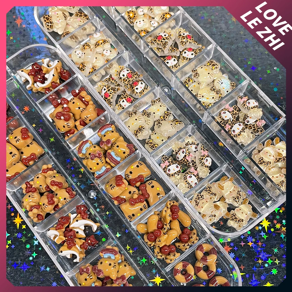 60Pcs Resin Hawaiian Black Skin Kt Cat Nail Art Charm Mixed Dolphin Bowknot Swim Ring Manicure Crafts Party Diy Accessories