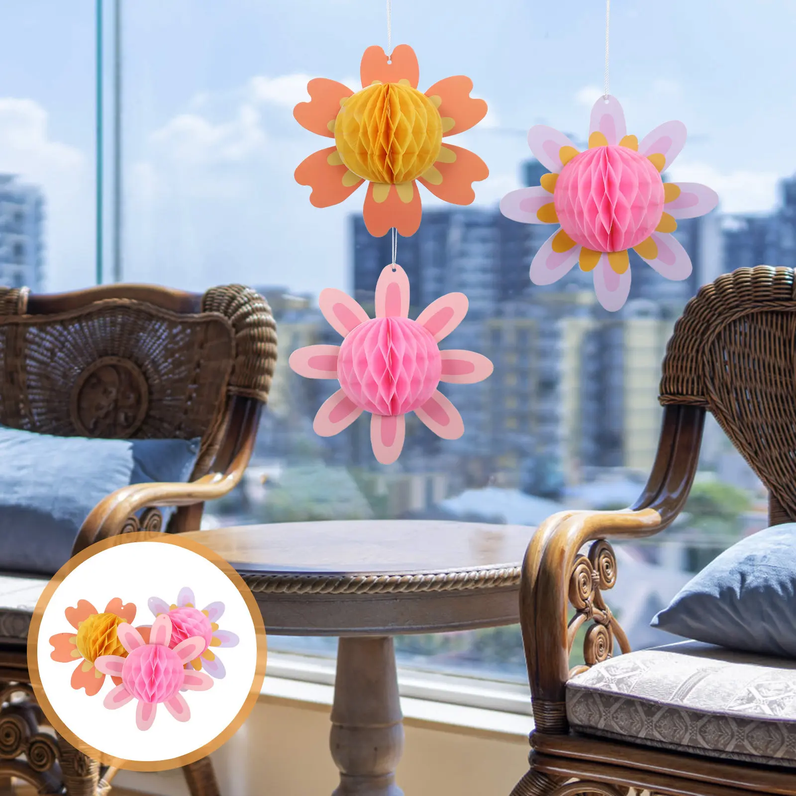 

Набор из 9 подвесных украшений в виде цветов-помпонов из бумаги в стиле весенней маргаритки для декора стен на свадьбу или день рождения