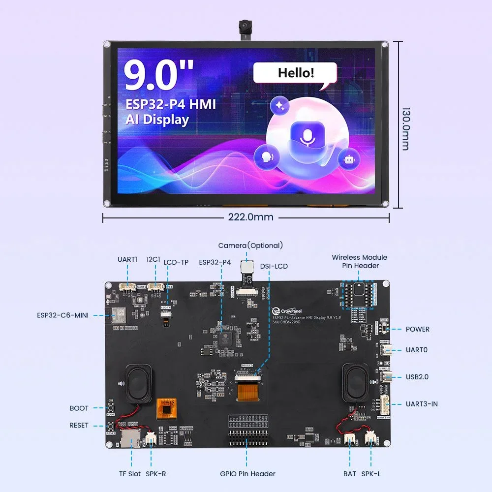 Super Deal CrowPanel 9inch Advance ESP32-P4 LVGL HMI AI 1024x600 Display WiFi6 Support Compatible with Arduino - free shipping