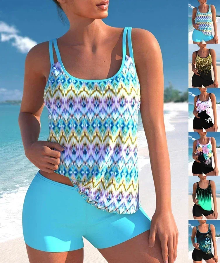 

New Summer Women's Holiday Resort Style Swimwear Fashion Design Sense Gold Edge Butterfly Print Swimwear Two Piece Set S-6XL