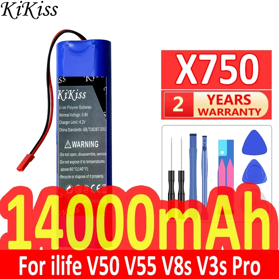 KiKiss Rechargeable Battery for ilife V50 V55 V8s V3s Pro V3sPro V5s Pro V5sPro V8s X750 14000mAh Robotic Cleaner Parts Batterij