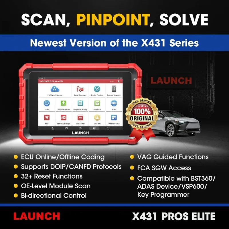 X-431 X431 PROS Elite Bidirectional Scan Tool With CANFD ECU Coding Full System 32+ Special Function Diagnostic Tool