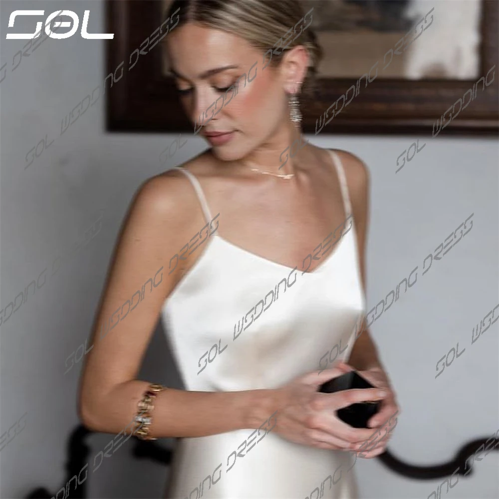 SOL Sexy bretelles Spaghetti élastique tissé Satin robes De mariée avec enveloppes détachables BOHO dos nu robes De mariée robes De Novia