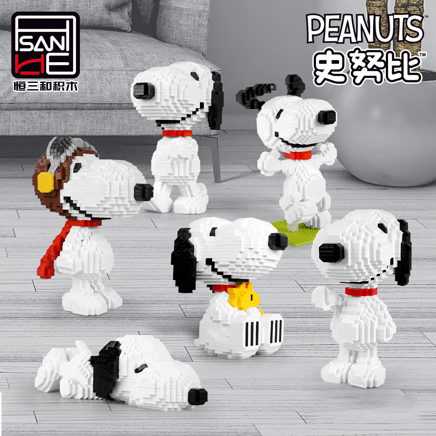 Kawaii Snoopy Micro Building Blocks Assembled 3D DIY Model Cartoon Dog Mini Bricks Figure Toys For Kids Birthday Christmas Gifts