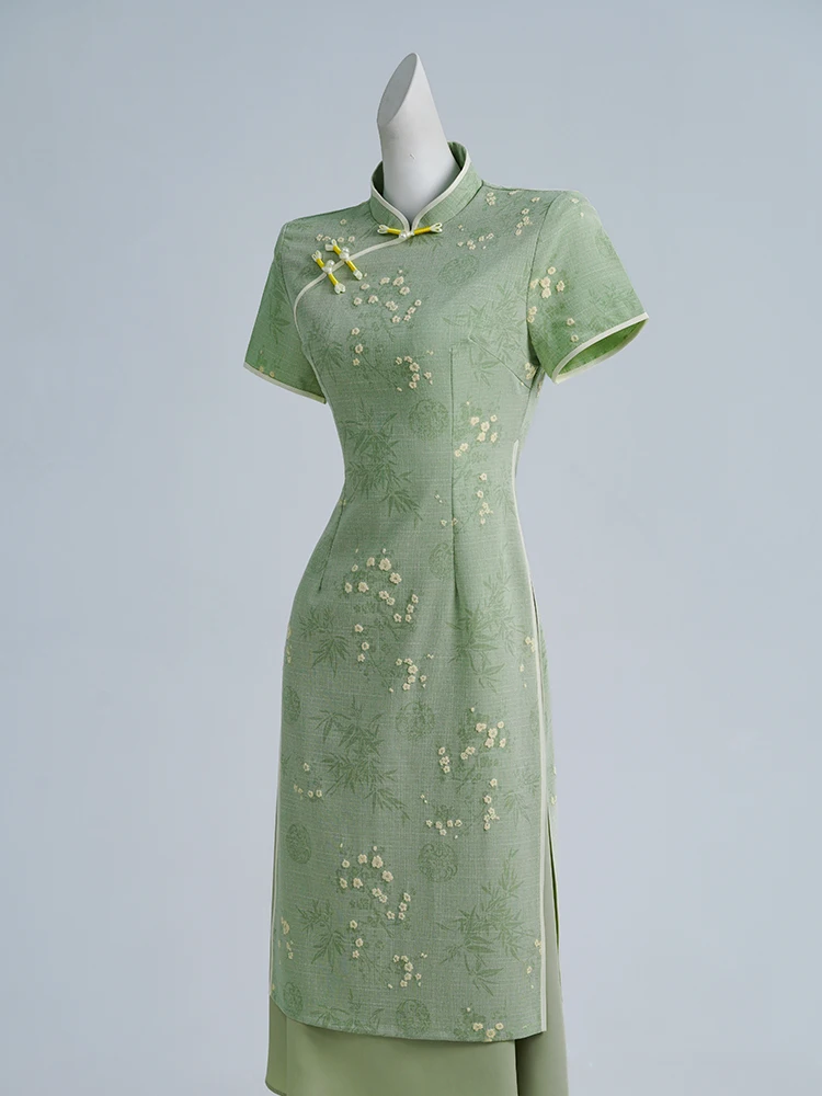 

een Dr Women's Sle New Chinese Version Daily Wear ort Sve Long Qipao Skirt for Summer 2026 New Arrival