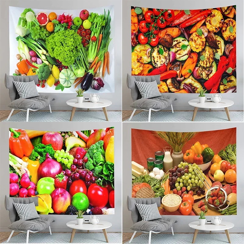 Fruit Vegetable Tapestry Green Lettuce  Grape Strawberry  Bedroom Wall Art