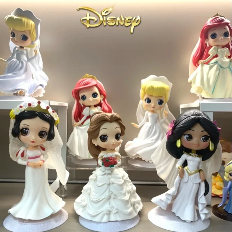 

Original Bandai Q Postket Disney Wedding Edition Anime Ariel Belle Schneewittchen Girl Desk Ornament Decor Toy Birthday Gift