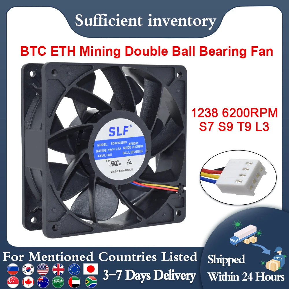 SENLIFANG New 120*120*38mm SG121238BS DC12V 2.1A S7 S9 T9 L3 BTC ETH  Mining Double Ball Bearing /Cooling Fan