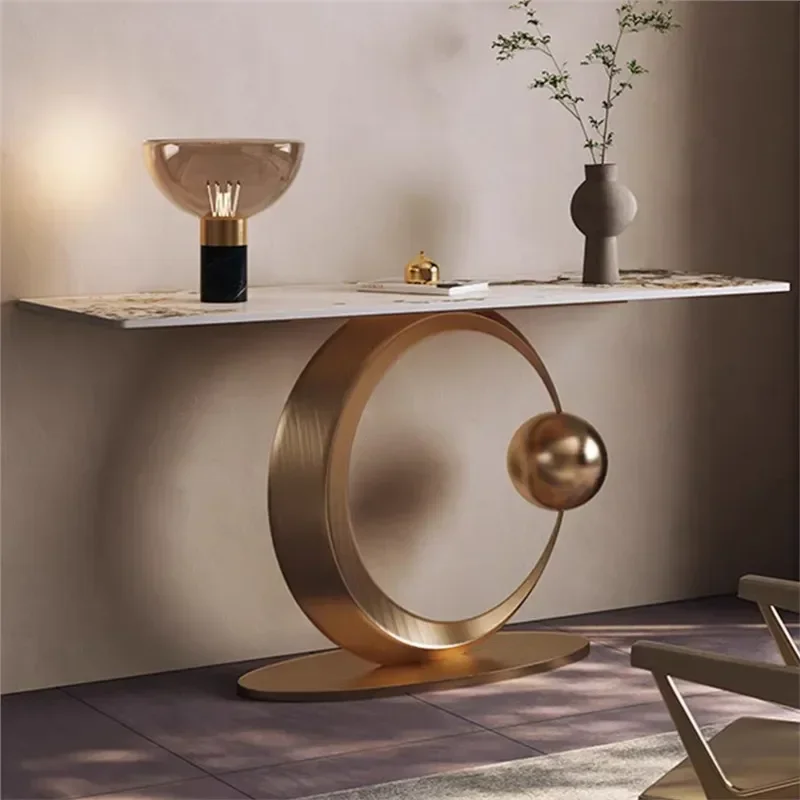Light Luxury Crescent Moon Style Rock Slab Entryway Table Household Console Table Assembled Wall Mounted Decorative Display