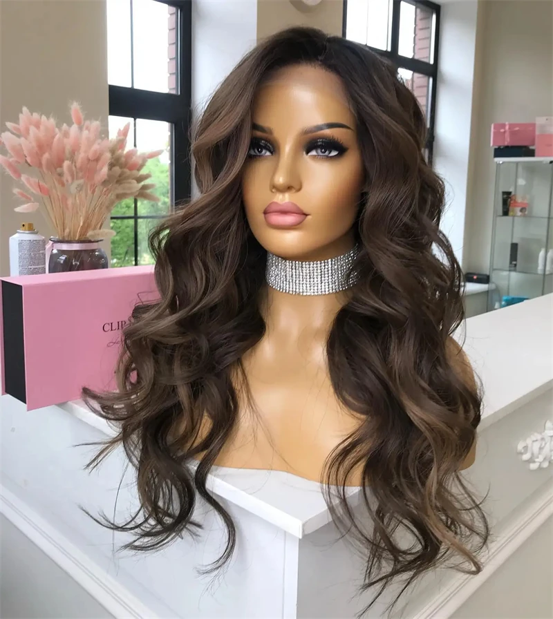 Ombre Chocolate Brown Human Hair Wigs Brazilian Hair Wigs 13x4 13x6 HD Lace Frontal Wig Platinum Body Wave 22 Inch Part Lace Wig