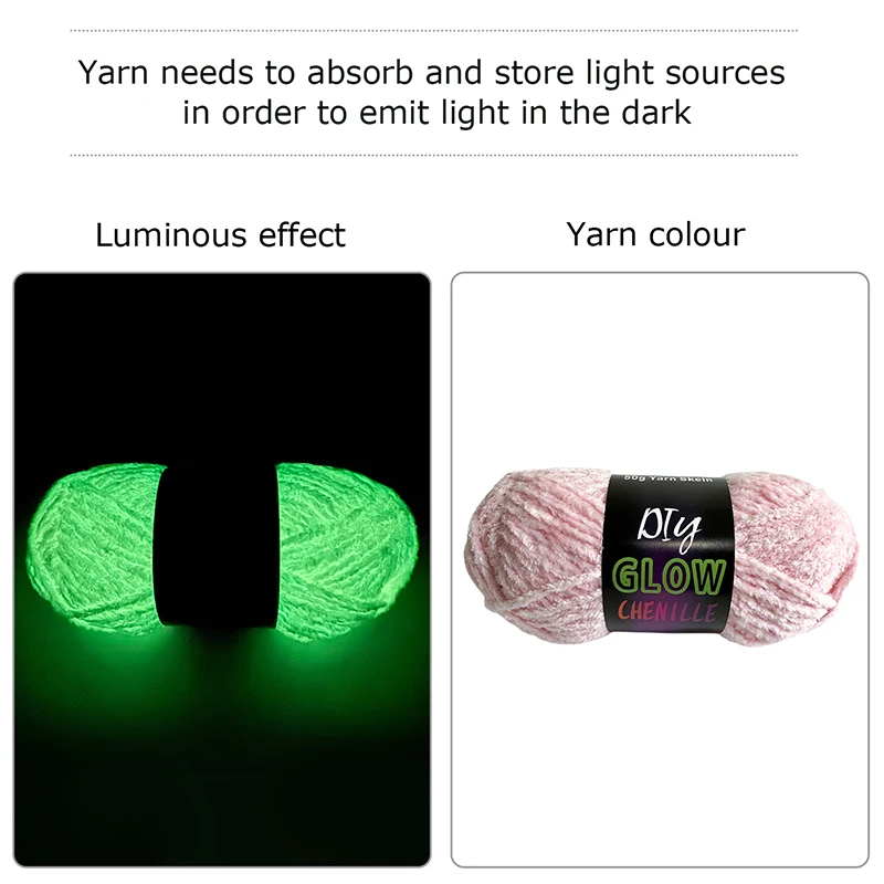 Luminous Chenille Yarn for Knitting, Glow in the Dark, Thick Scarf, Glowing, Polyester, Crochet, 50g/Roll, 4mm