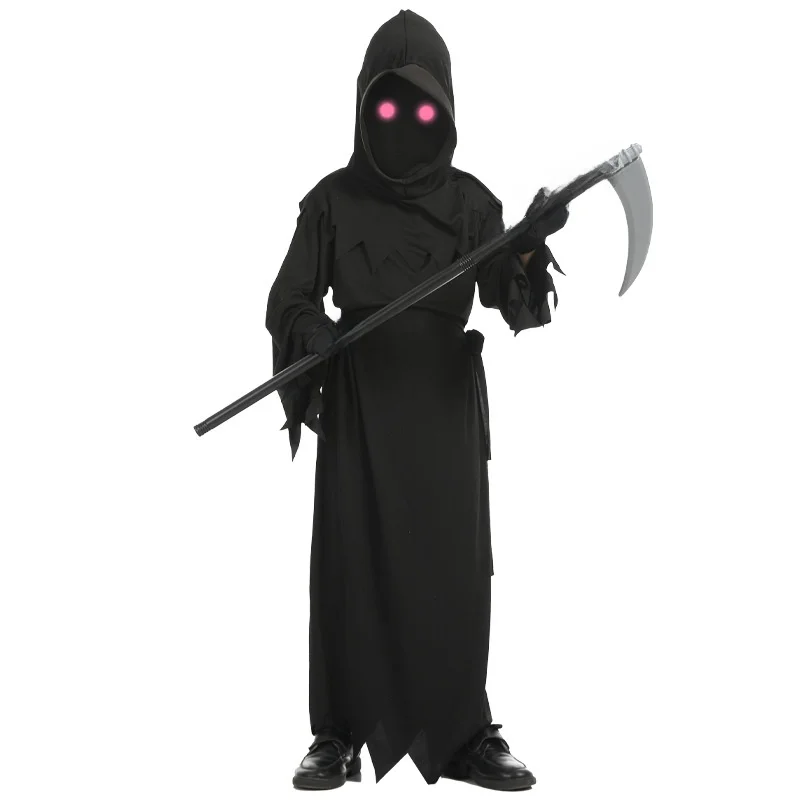 

loween Children's Horror Red Eyes Death Reaper Costume S Polyester Material Spooky Stage Performance Traditional Ethnic Sle