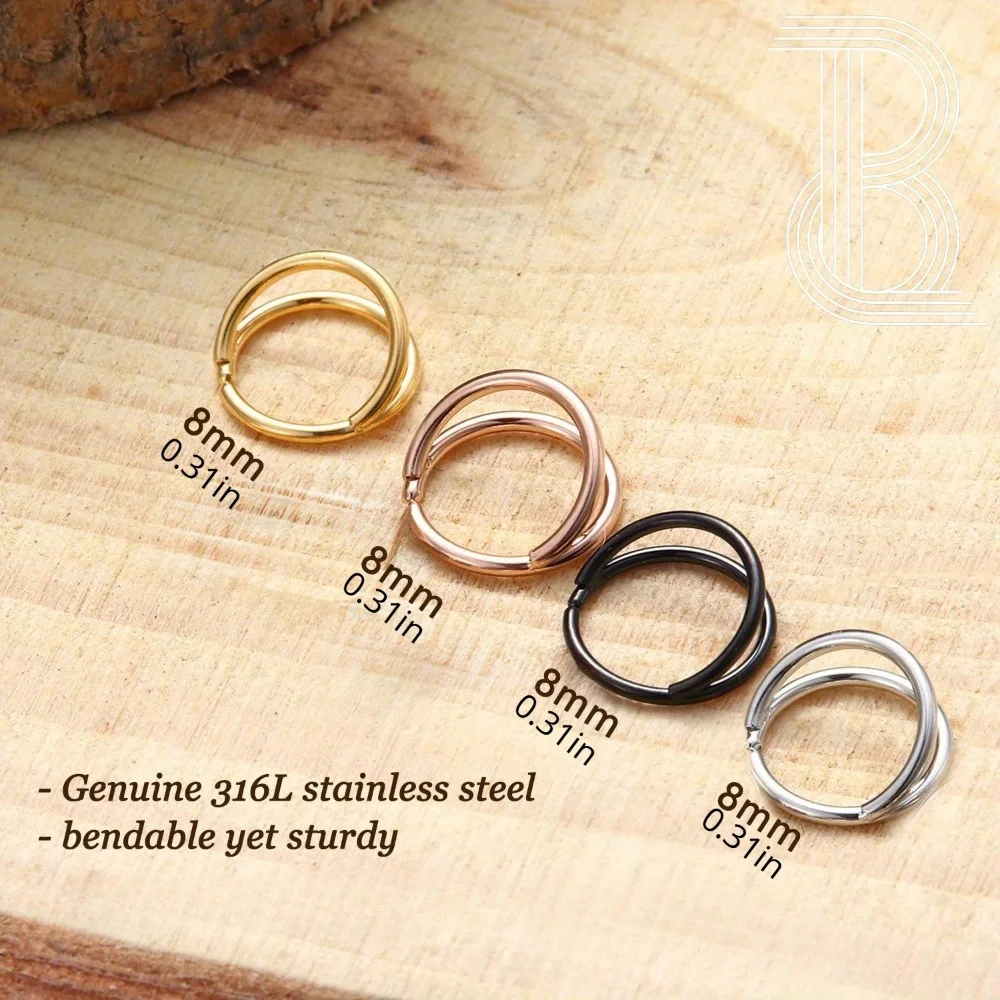 IRONBOX 1Pc Bendable 316L Surgical Steel Septum Ring Nose Ring Double Hoop Helix Rook Conch Cartilage Earrings Piercing Jewelry