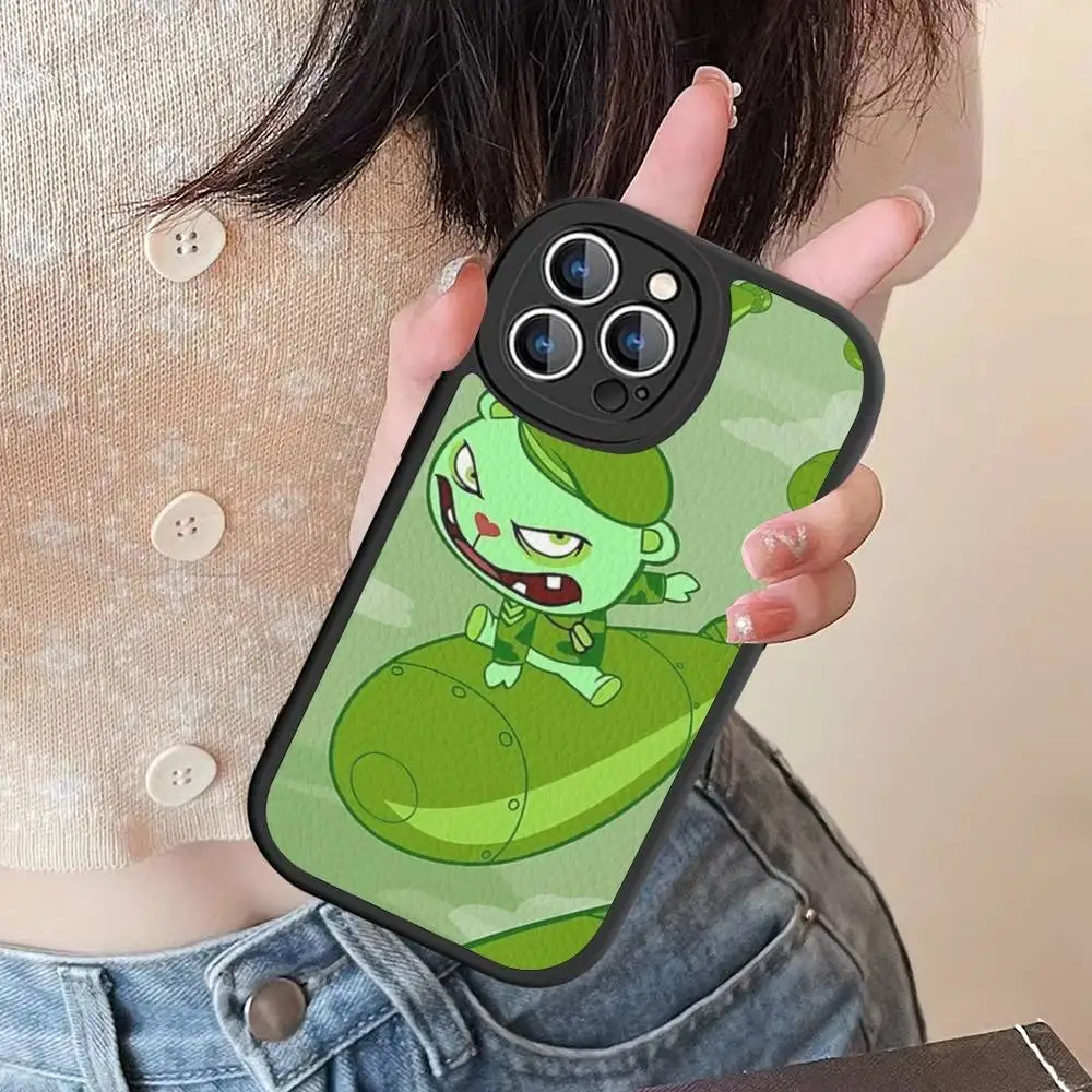 H-Happy Tree Friends Handyhülle für iPhone 16 15 14 13 12 11 Pro Max Plus Leder stoßfeste Abdeckung