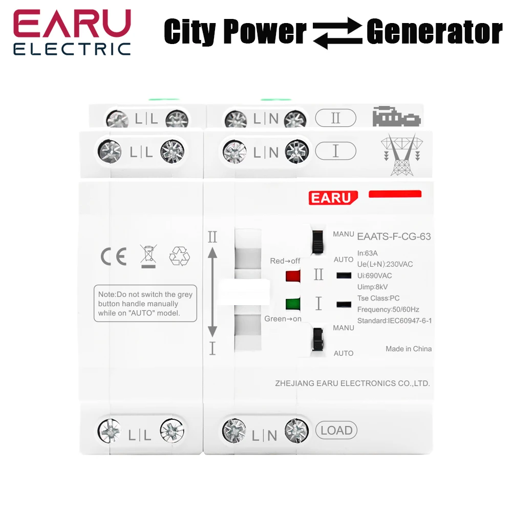 

EARU Din Rail Mini 4P 63a AC 220V ATS Dual Power автоматический переключатель, электрические переключатели, бесперебойные Powe