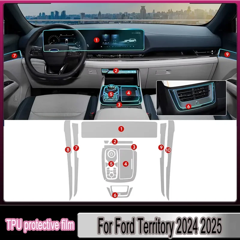 For Ford Territory 2024 2025 Equator Sport Car TPU Protective Interior Film Anti-scratch Center Console Screen Accessories