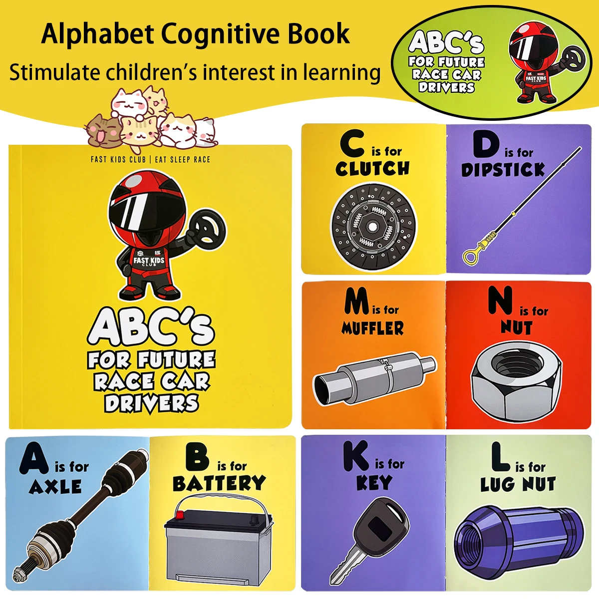 Future Racer ABC-Broschüre – Ein robustes Lernbuchstaben-Lernwerkzeug aus Pappe mit bunten Illustrationen