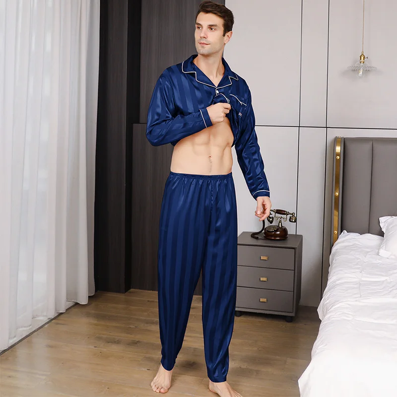 Men's pajamas long sleeves summer ice beautiful home clothes men's spring and autumn casual thin cardigan can wear out two suits